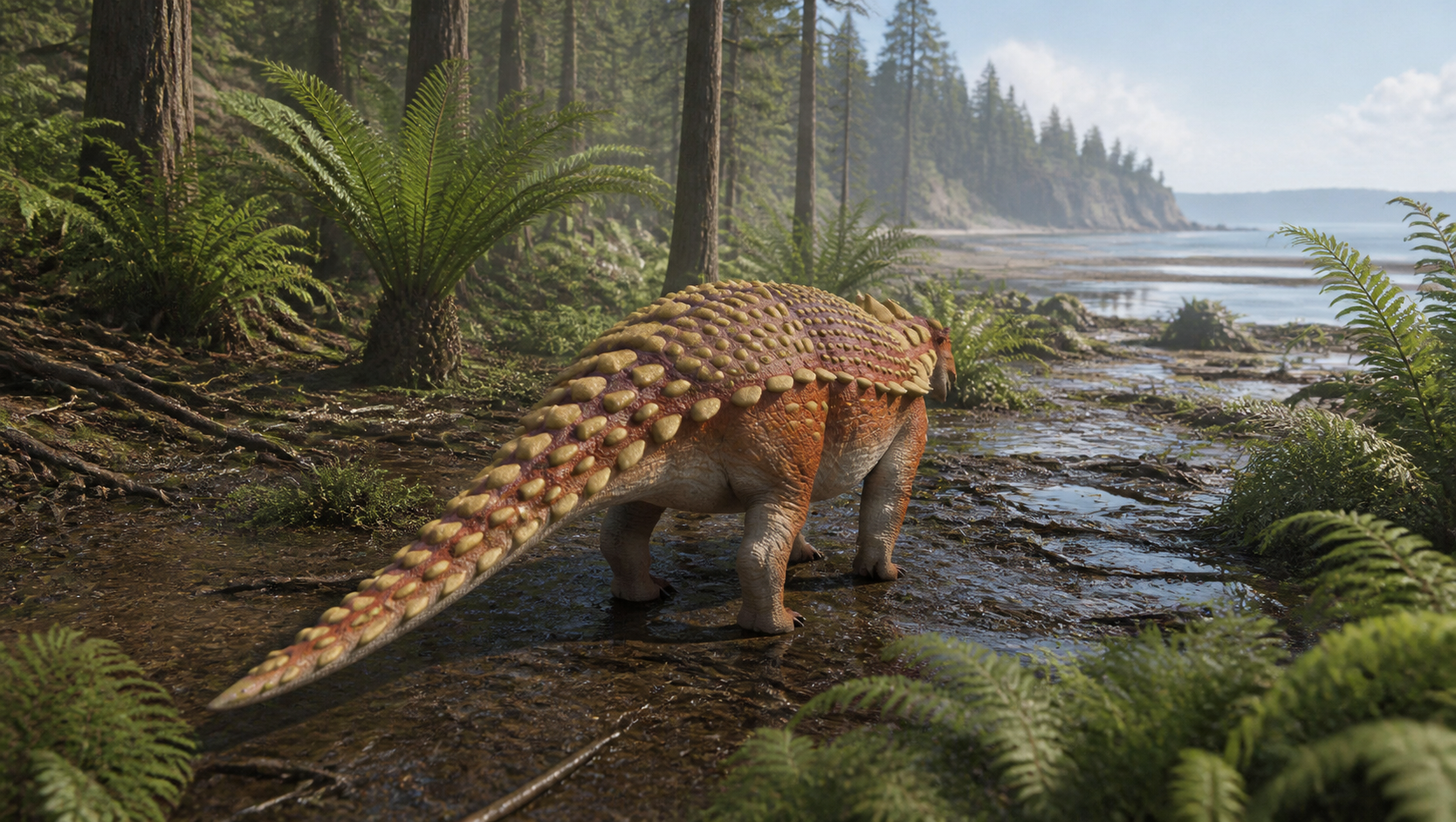 Nipponopelta yezoensis in a fern-rich coastal forest beside a Cretaceous shoreline